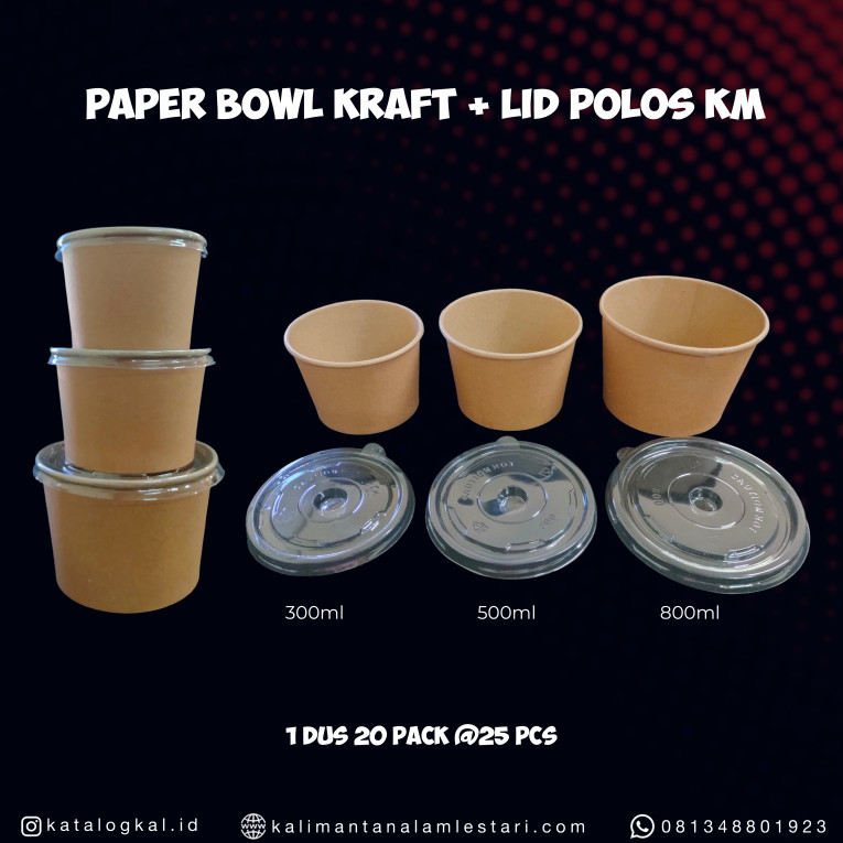 [Oolala] - Paper Bowl Kraf + Lid Polos